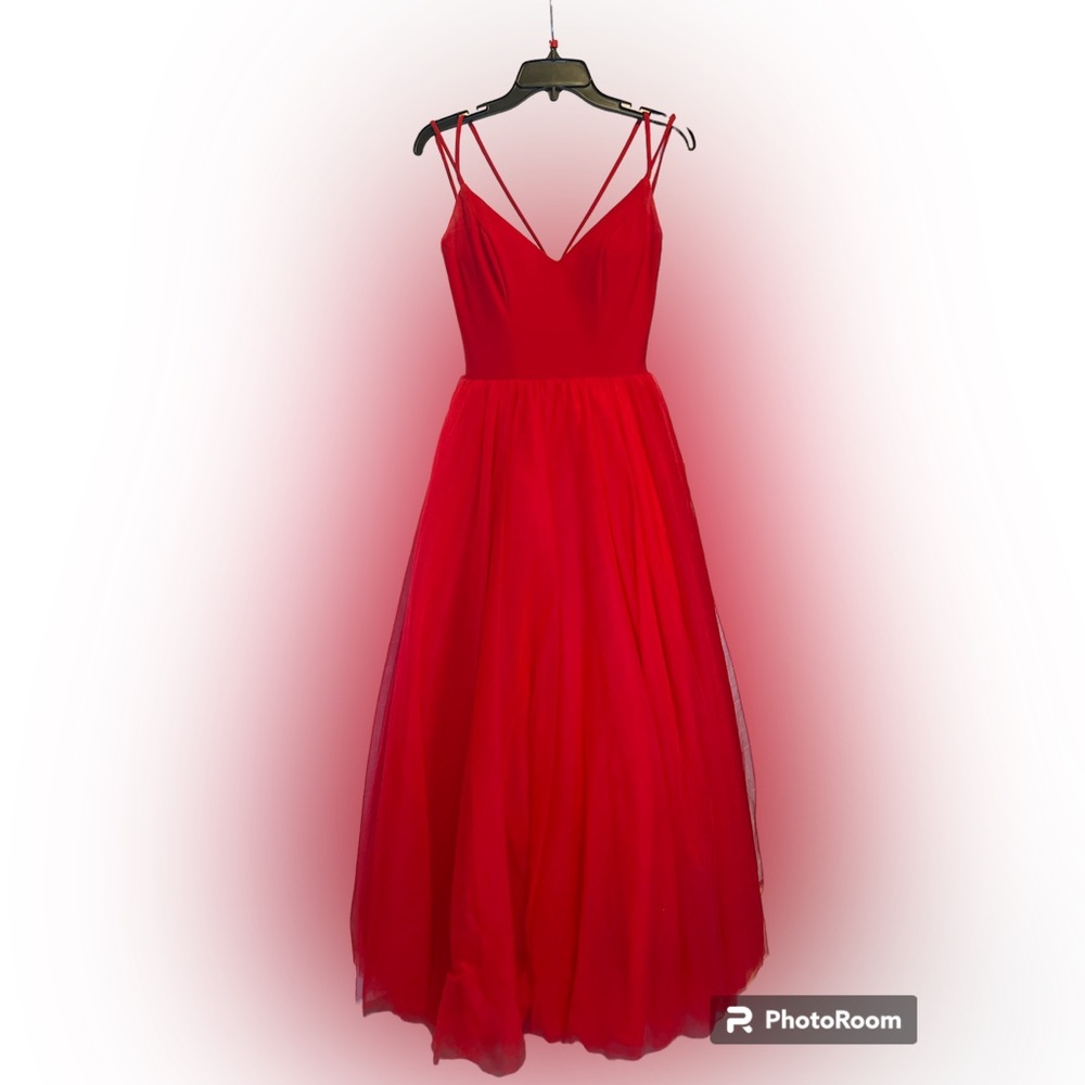 Red formal dress by Ellie Wilde.